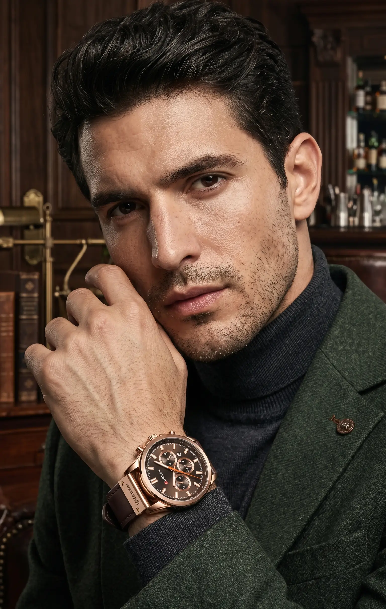 Mens Quartz Chronograph Watch Leather Limited Edition by Adornity