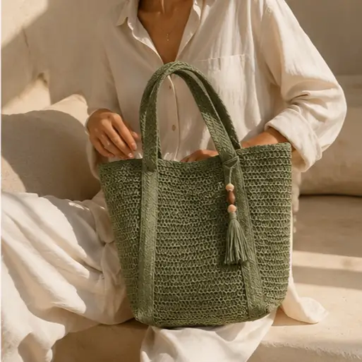 Raffia Straw Tote Bag Handwoven Exclusive Summer Collection by Hegichi