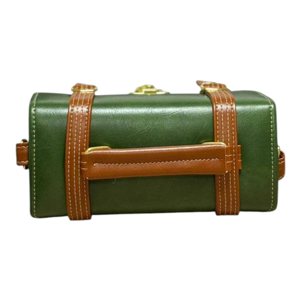 Vegan Leather Handbag – Forest Green Purse with Houndstooth Pattern & Gold Twist Lock by navichi