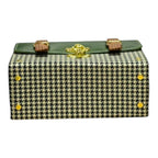 Vegan Leather Handbag – Forest Green Purse with Houndstooth Pattern & Gold Twist Lock by navichi