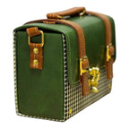 Vegan Leather Handbag – Forest Green Purse with Houndstooth Pattern & Gold Twist Lock by navichi