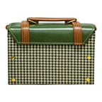 Vegan Leather Handbag – Forest Green Purse with Houndstooth Pattern & Gold Twist Lock by navichi