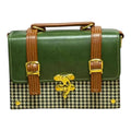 Vegan Leather Handbag – Forest Green Purse with Houndstooth Pattern & Gold Twist Lock by navichi