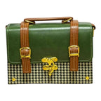 Vegan Leather Handbag – Forest Green Purse with Houndstooth Pattern & Gold Twist Lock by navichi