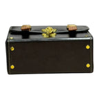 Vegan Leather Bag – Handmade Structured Box Bag with Caramel Brown Strap & Gold Hardware by navichi