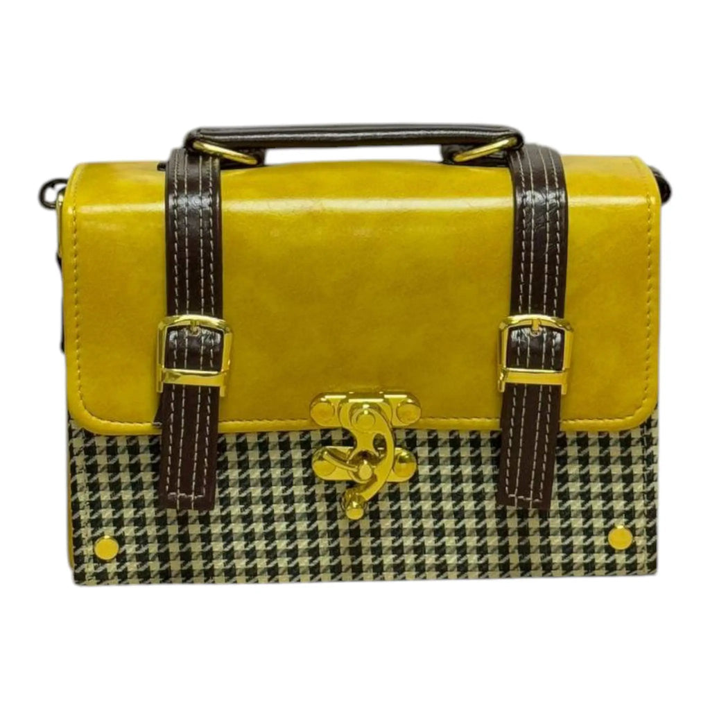 Vegan Leather Satchel – Handmade Structured Mustard Yellow Crossbody Bag 21x15x9 cm by navichi