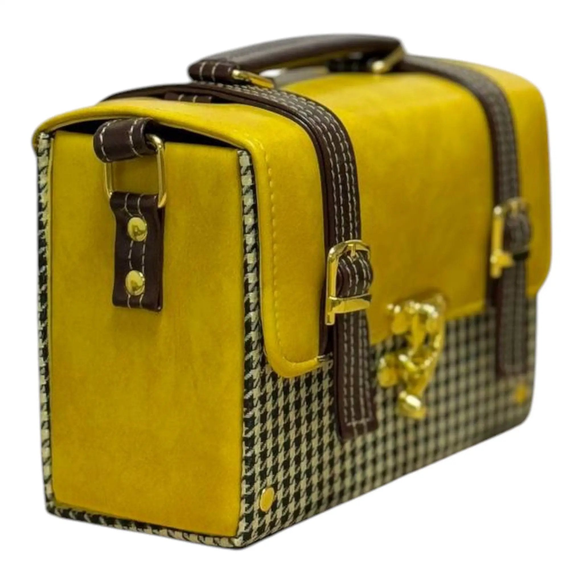 Vegan Leather Satchel – Handmade Structured Mustard Yellow Crossbody Bag 21x15x9 cm by navichi