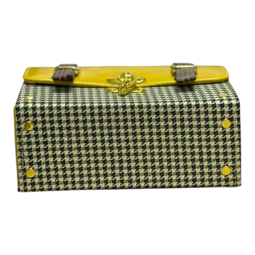 Vegan Leather Satchel – Handmade Structured Mustard Yellow Crossbody Bag 21x15x9 cm by navichi