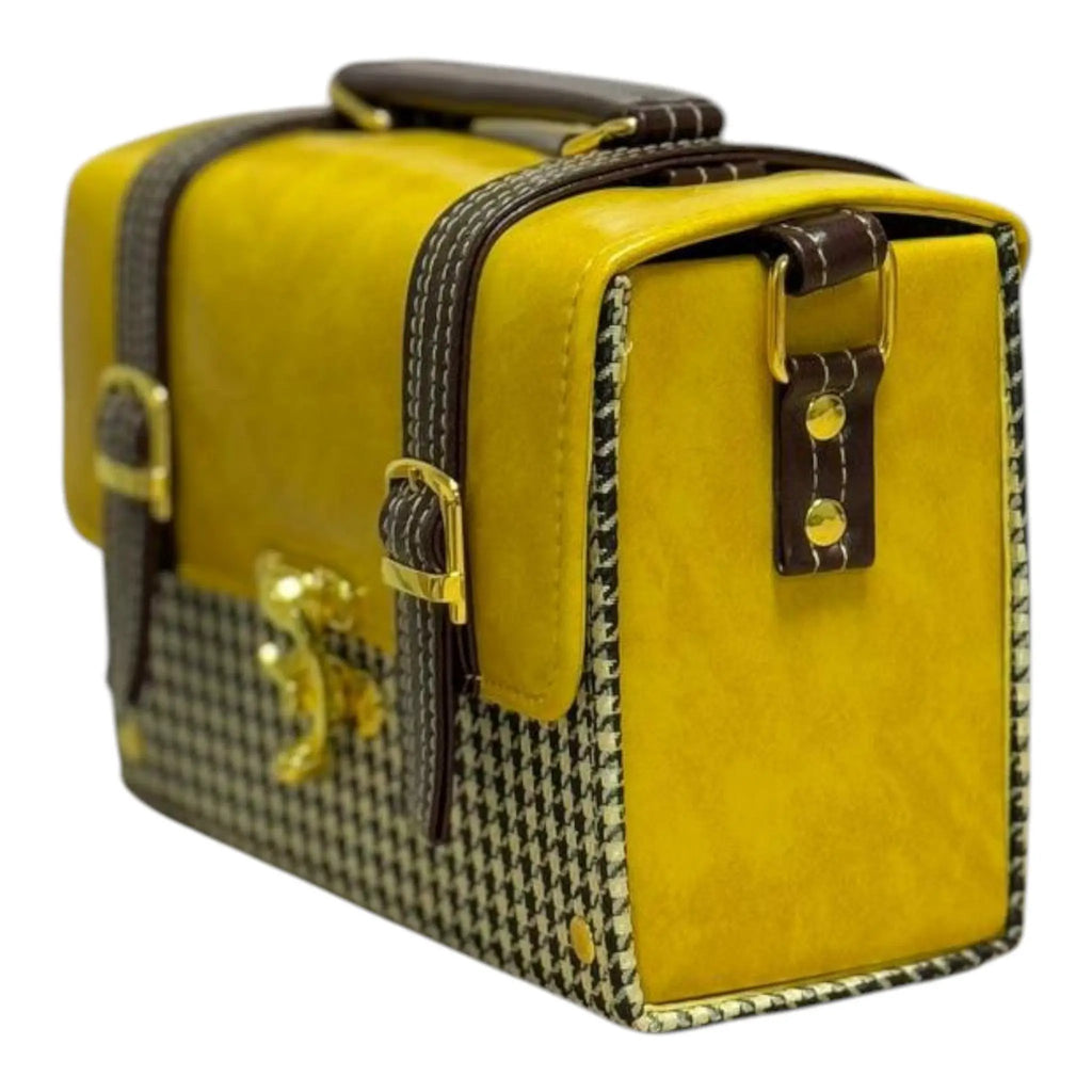 Vegan Leather Satchel – Handmade Structured Mustard Yellow Crossbody Bag 21x15x9 cm by navichi
