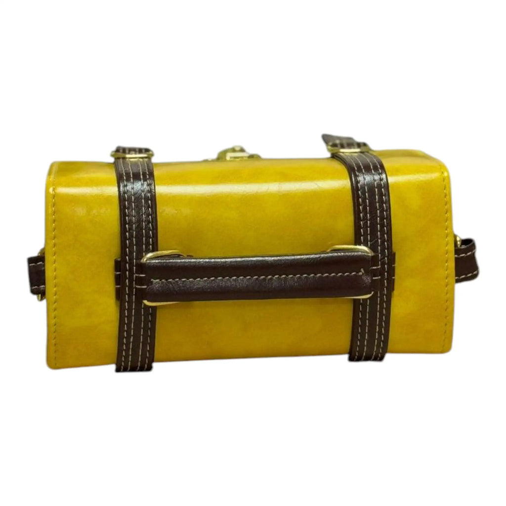 Vegan Leather Satchel – Handmade Structured Mustard Yellow Crossbody Bag 21x15x9 cm by navichi