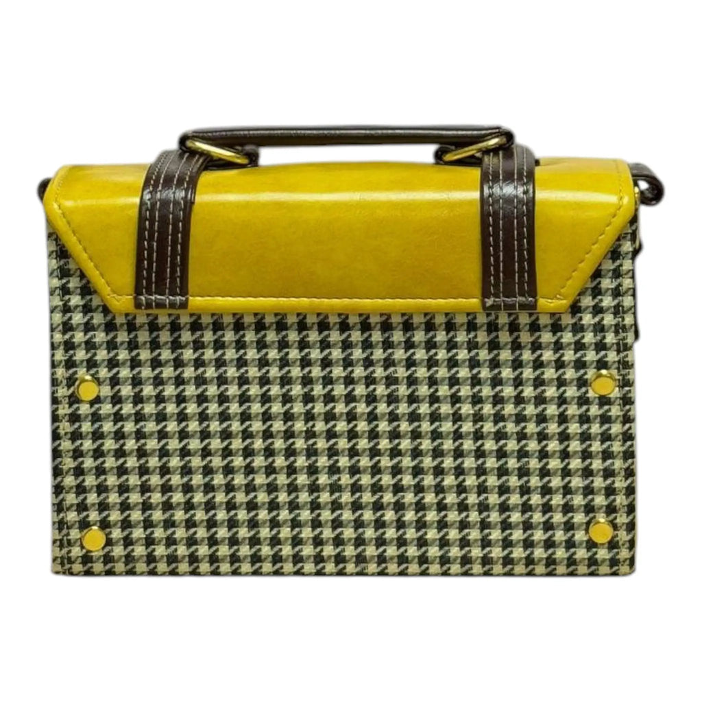 Vegan Leather Satchel – Handmade Structured Mustard Yellow Crossbody Bag 21x15x9 cm by navichi