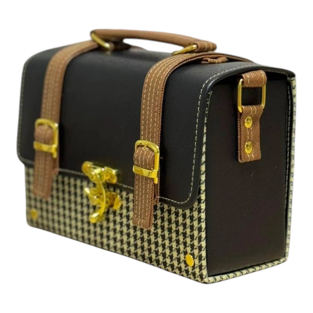 Vegan Leather Handbag – Handmade French Shoulder Bag | Black Houndstooth Purse by navichi
