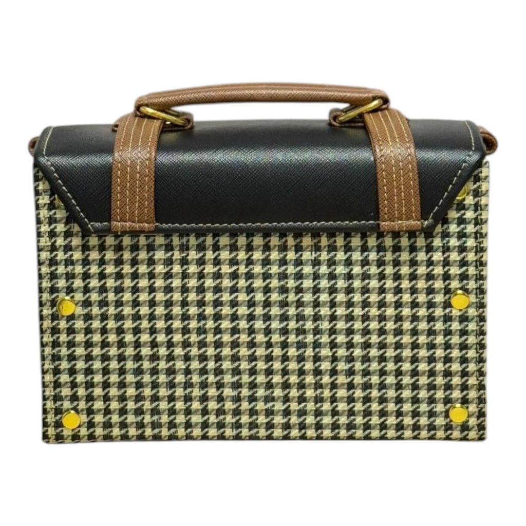 Vegan Leather Handbag – Handmade French Shoulder Bag | Black Houndstooth Purse by navichi