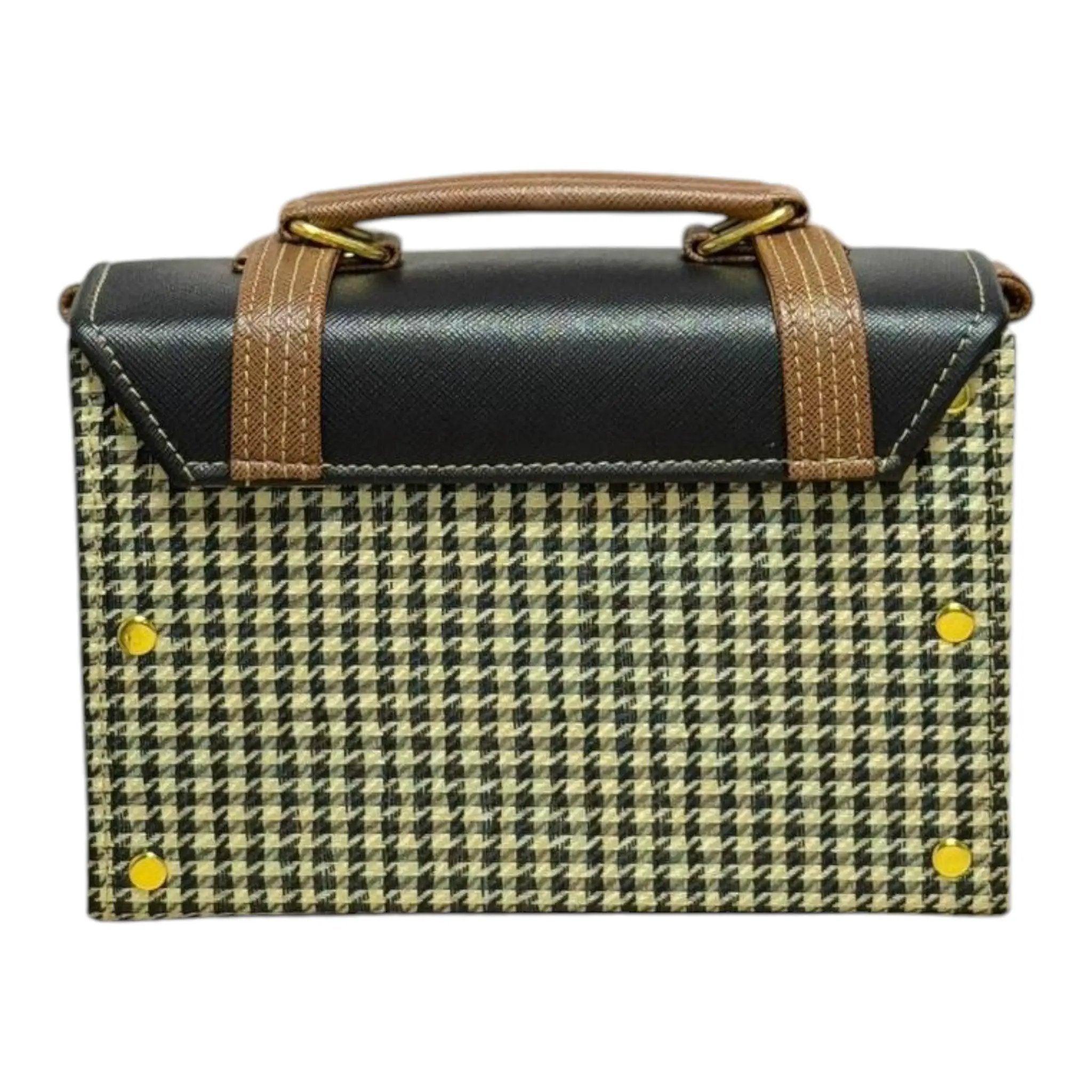 Vegan Leather Handbag – Handmade French Shoulder Bag | Black Houndstooth Purse by navichi