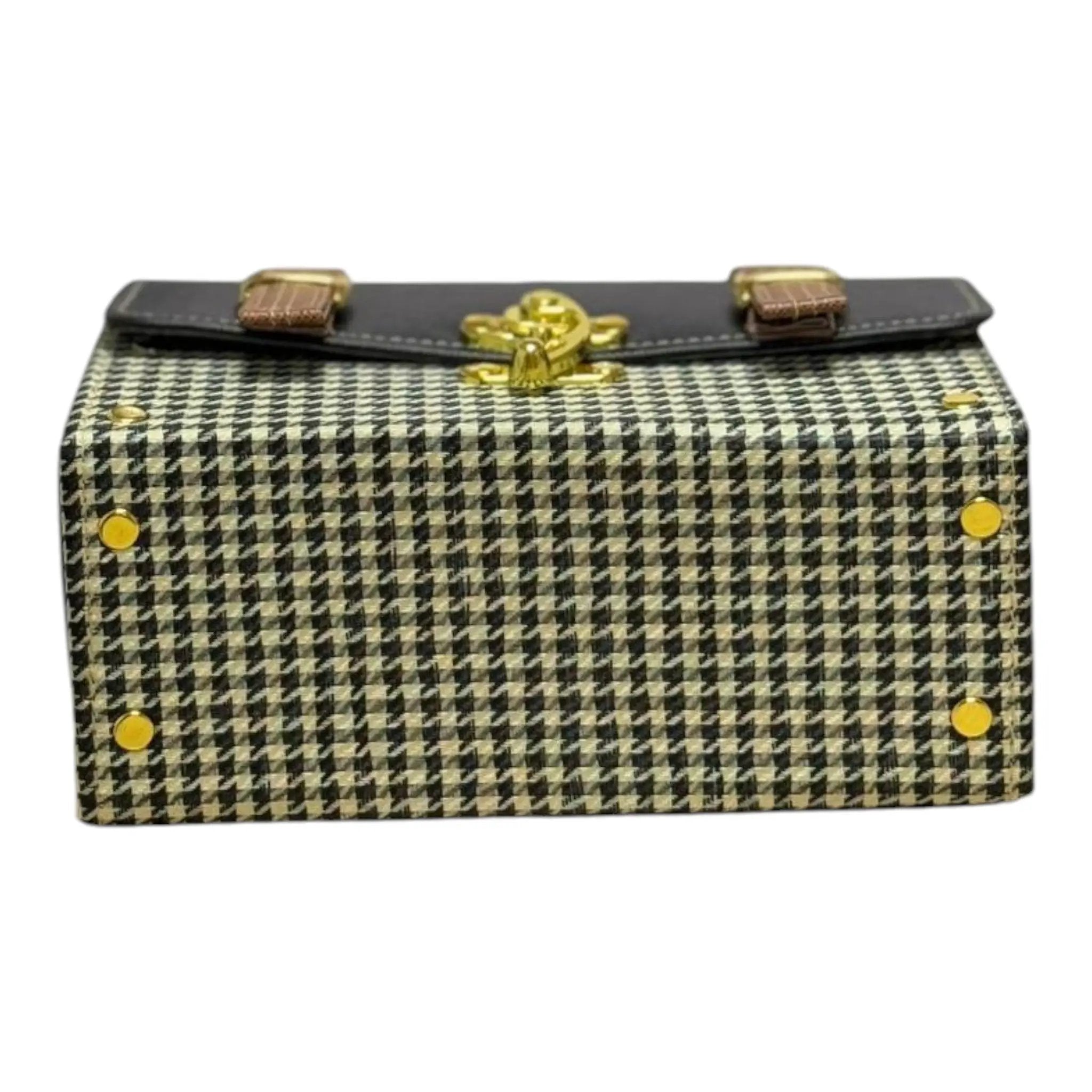 Vegan Leather Handbag – Handmade French Shoulder Bag | Black Houndstooth Purse by navichi