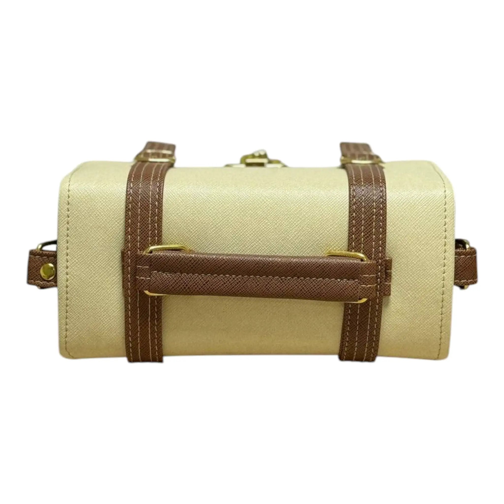 Vegan Leather Box Bag – Handmade Two-Tone Mini Satchel With Gold Hardware Clasp by navichi