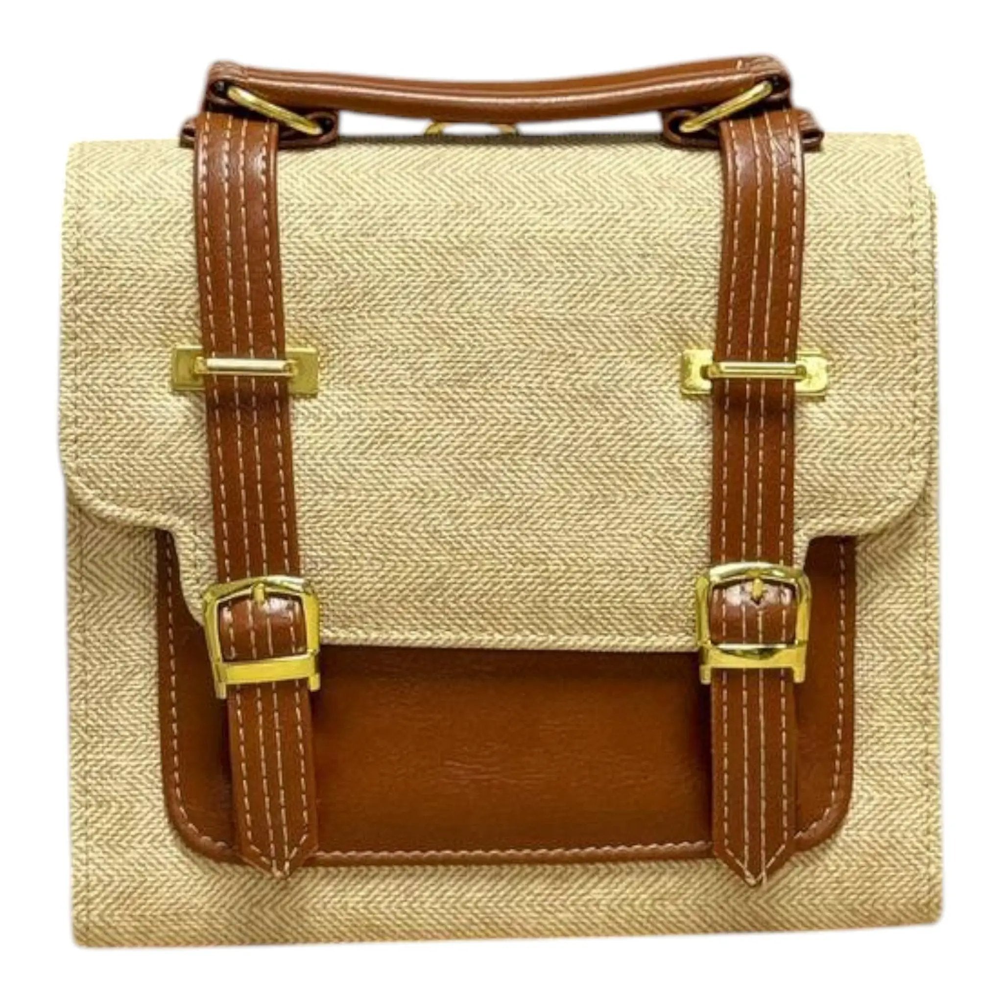 Vegan Leather Backpack – French Style Canvas Structured Beige Bag With Durable Vegan Leather by navichi