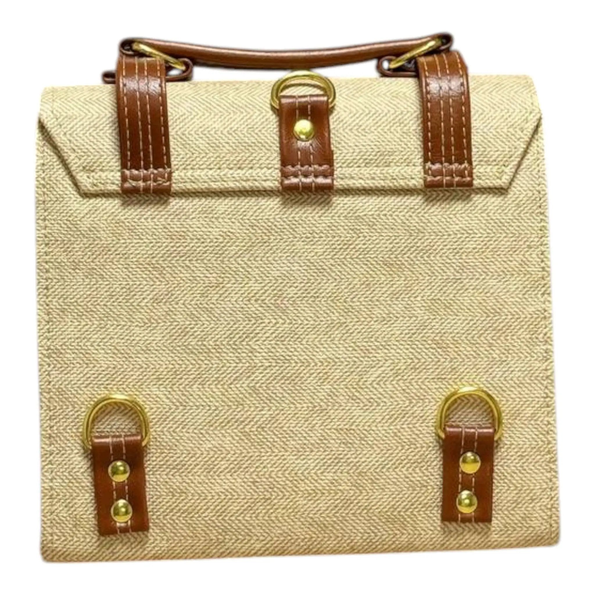 Vegan Leather Backpack – French Style Canvas Structured Beige Bag With Durable Vegan Leather by navichi