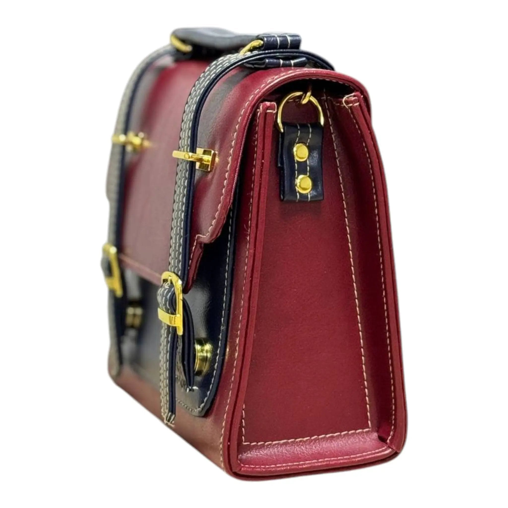 Vegan Leather Backpack – Handmade French Structured Burgundy Bag with Adjustable Straps by navichi
