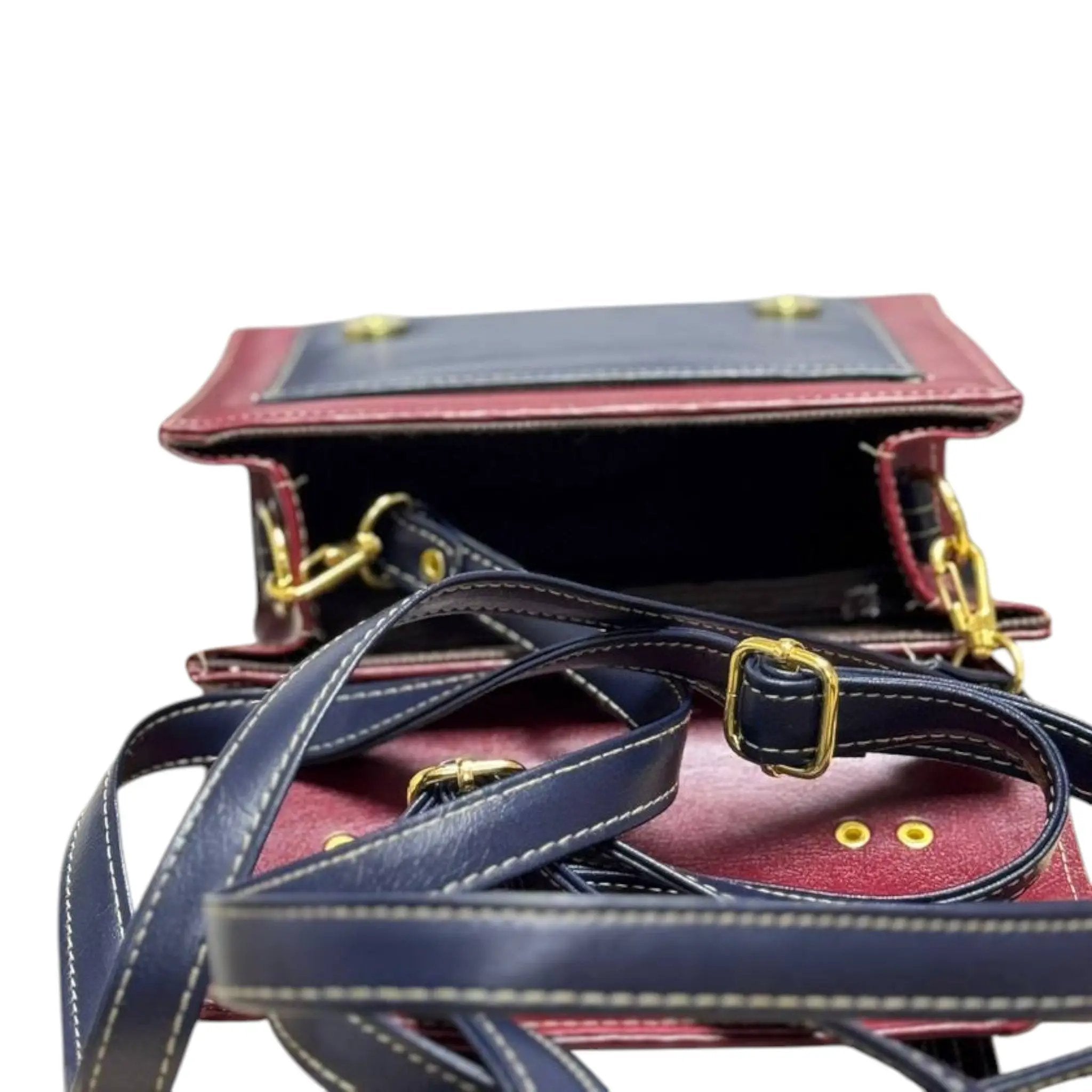 Vegan Leather Backpack – Handmade French Structured Burgundy Bag with Adjustable Straps by navichi