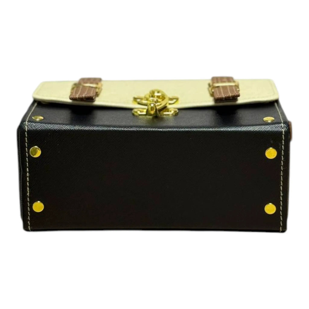Vegan Leather Box Bag – Handmade Two-Tone Mini Satchel With Gold Hardware Clasp by navichi