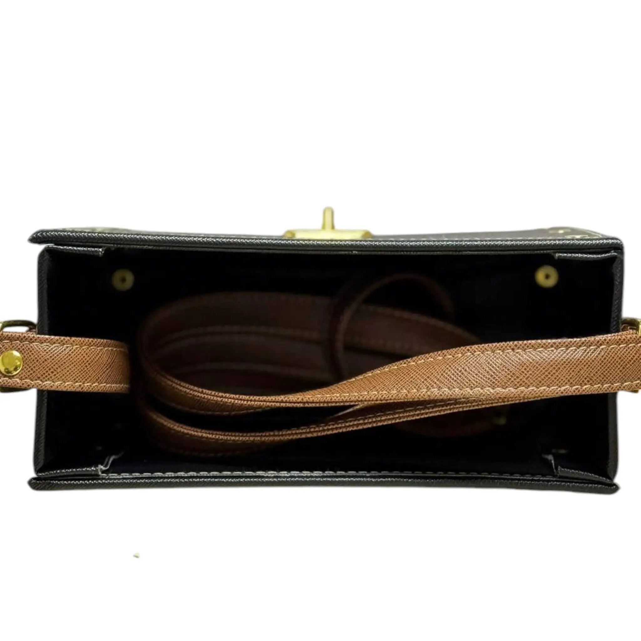Vegan Leather Box Bag – Handmade Two-Tone Mini Satchel With Gold Hardware Clasp by navichi
