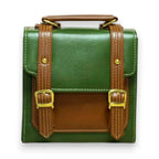 Vegan Leather Satchel – Handmade Forest Green French Style Structured Shoulder Bag by navichi