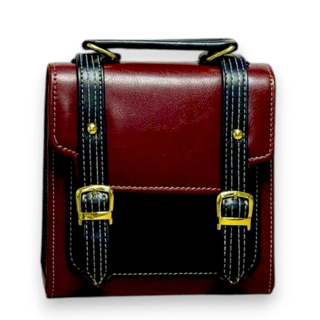 Vegan Leather Satchel – Structured Burgundy French Style Bag With Adjustable Straps by navichi