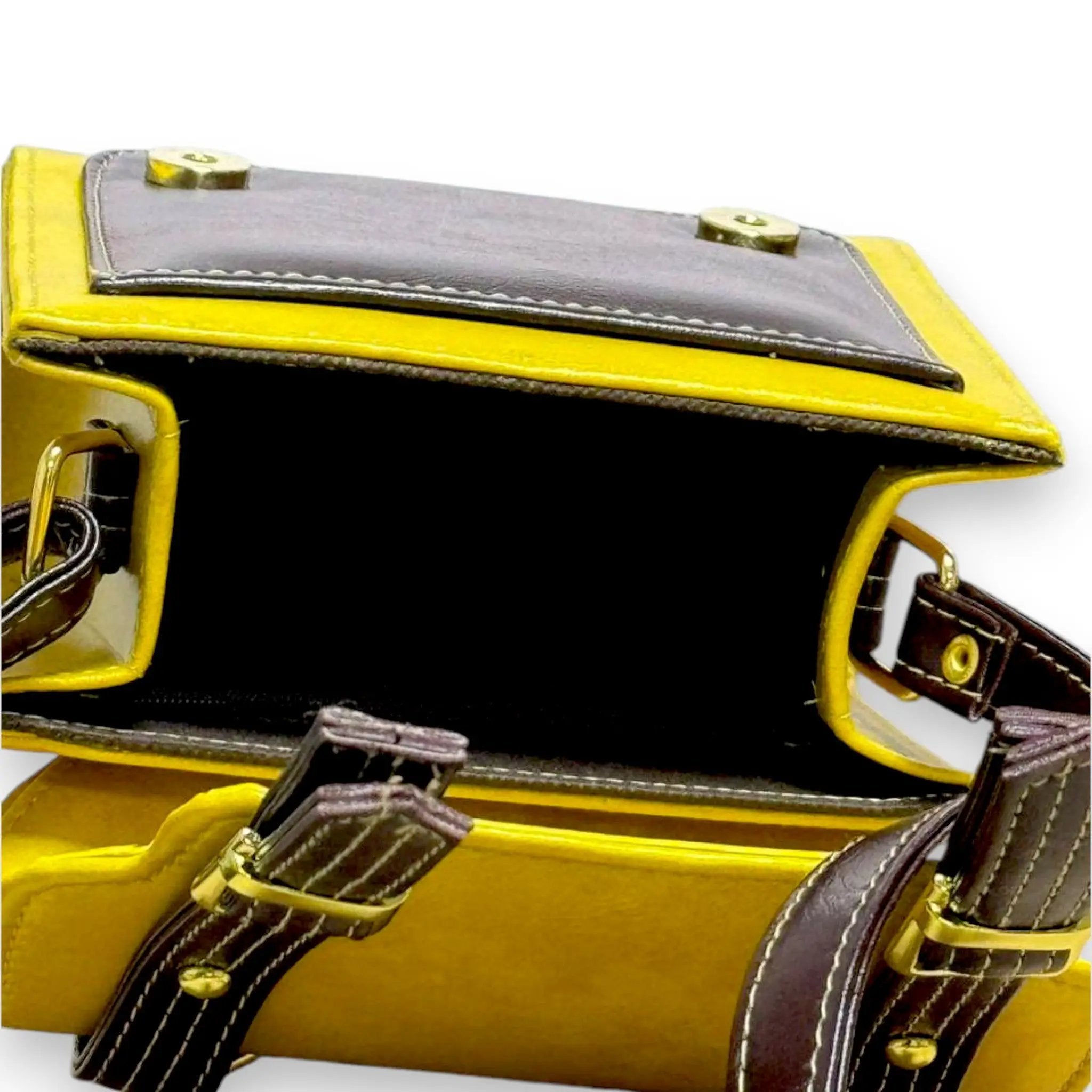 Vegan Leather Satchel – Handmade French Style Structured Shoulder Bag, Mustard Yellow by navichi