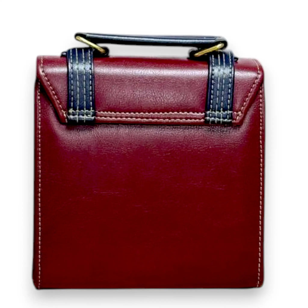Vegan Leather Satchel – Structured Burgundy French Style Bag With Adjustable Straps by navichi