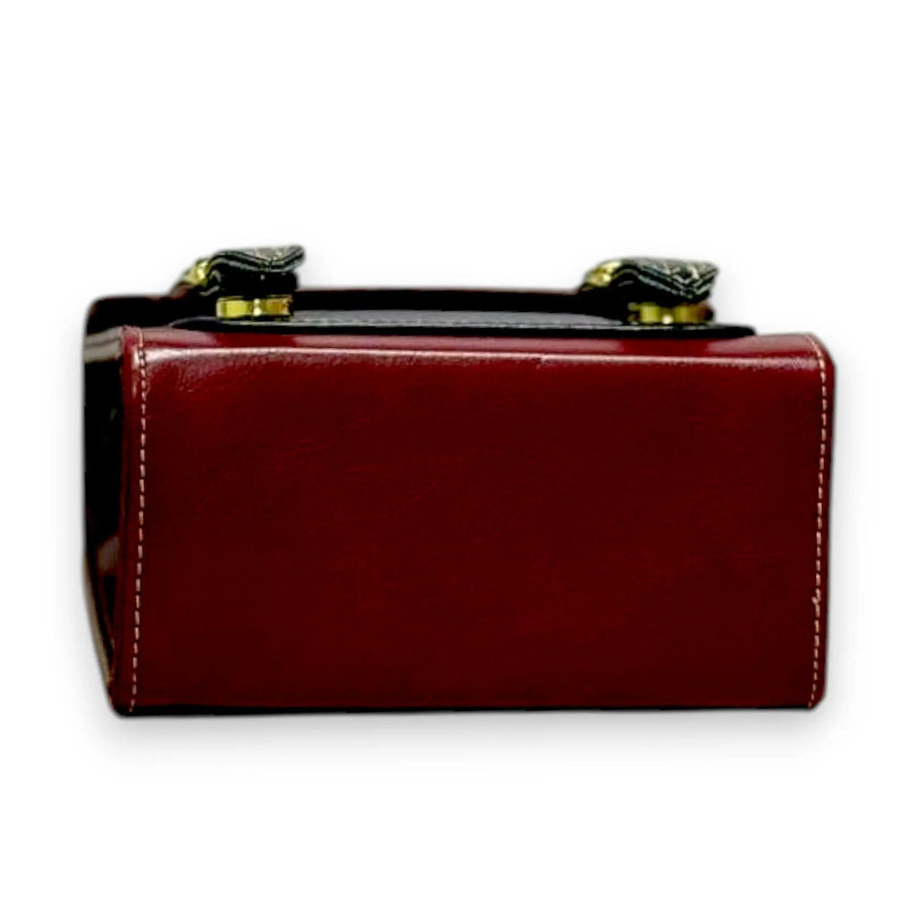 Vegan Leather Satchel – Structured Burgundy French Style Bag With Adjustable Straps by navichi