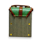 Vegan Leather Crossbody – Handmade Forest Green Bag with Houndstooth Flap by navichi