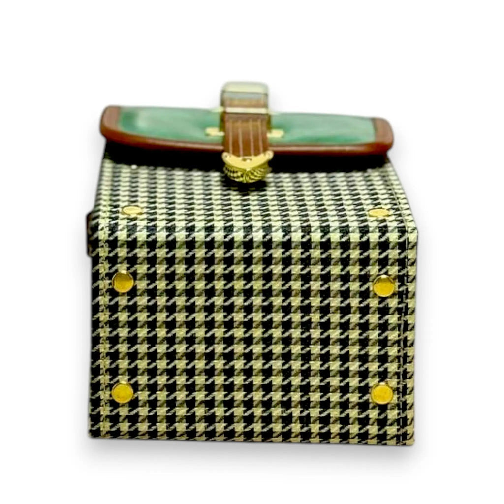 Vegan Leather Crossbody – Handmade Forest Green Bag with Houndstooth Flap by navichi