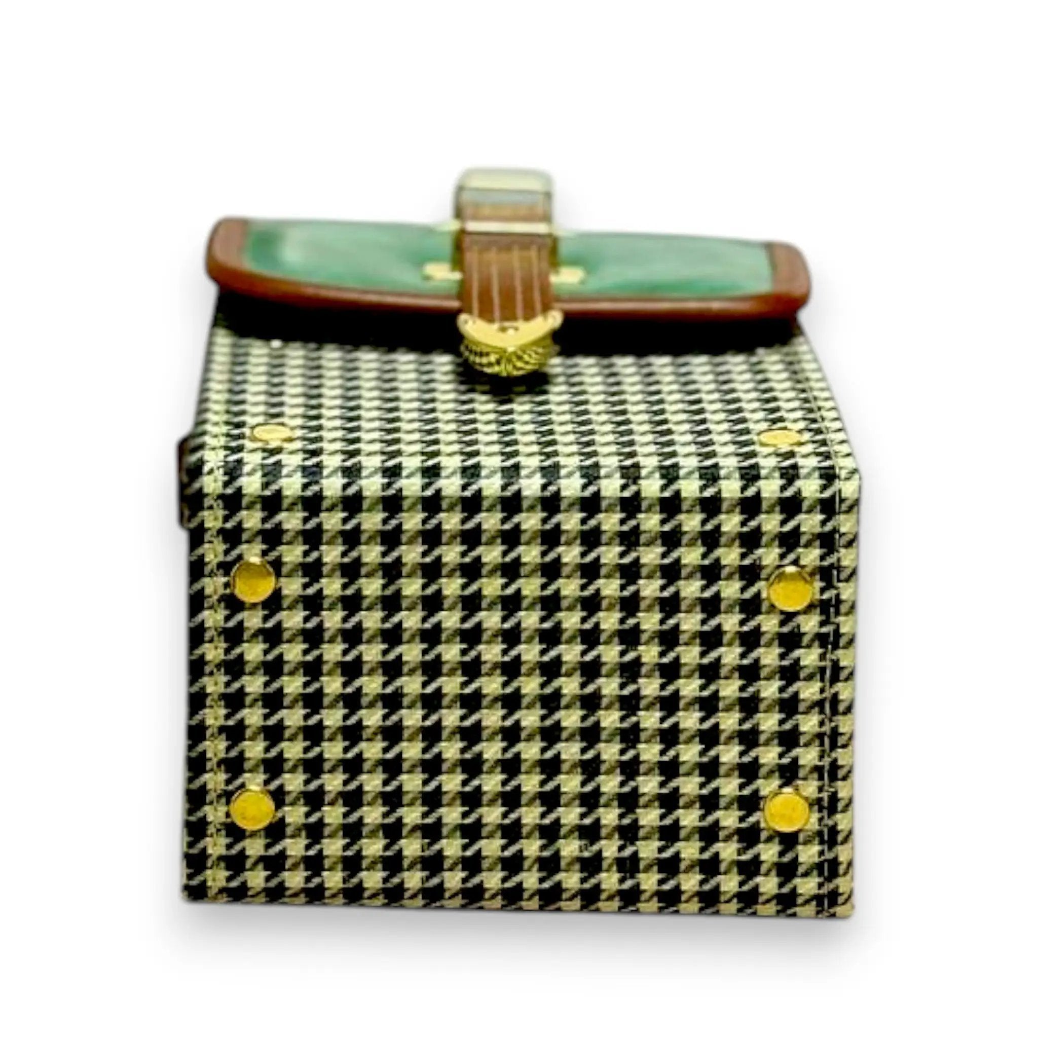 Vegan Leather Crossbody – Handmade Forest Green Bag with Houndstooth Flap by navichi