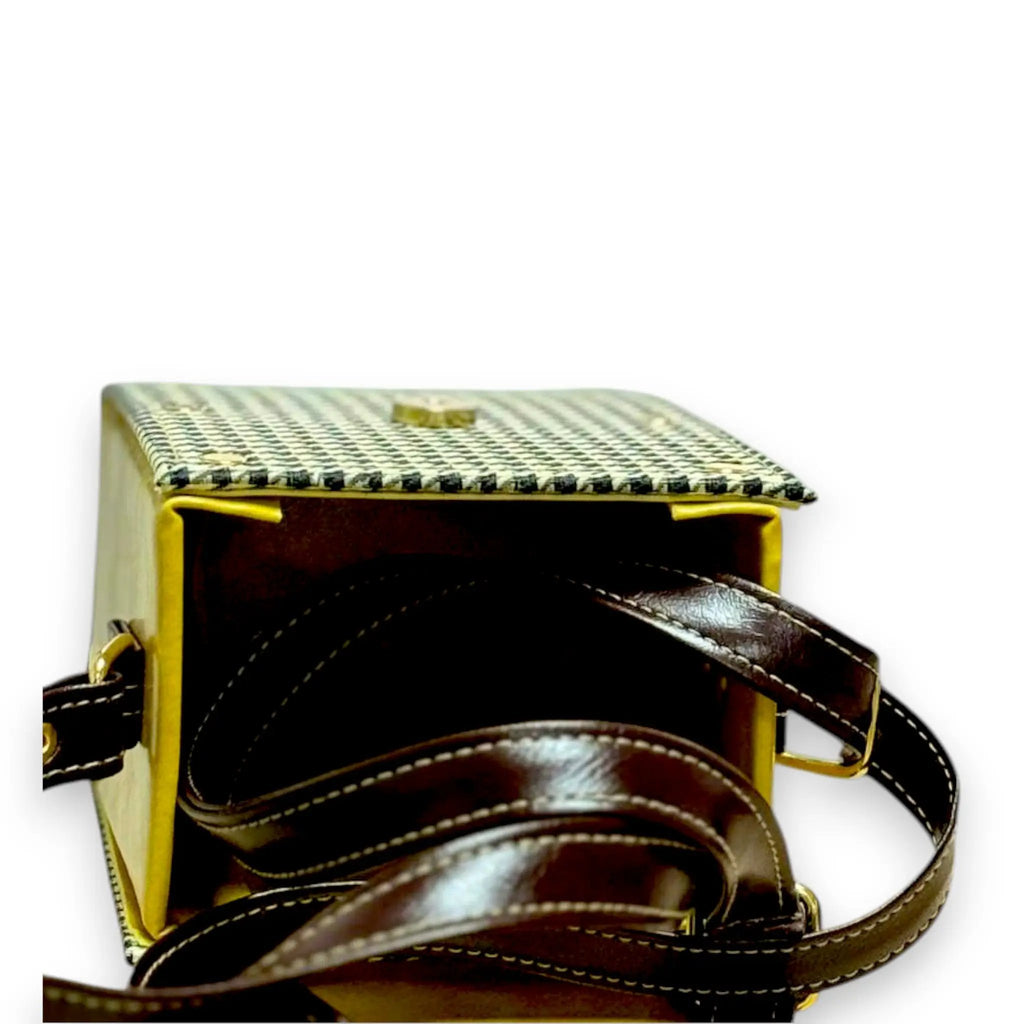 Vegan Leather Crossbody – Handmade Mustard Yellow Bag with Houndstooth Detail by navichi