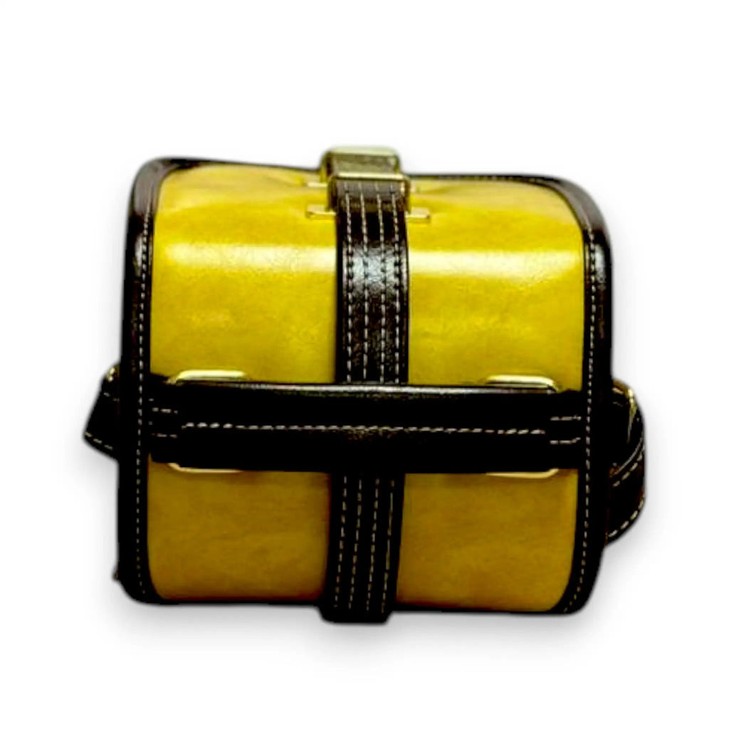 Vegan Leather Crossbody – Handmade Mustard Yellow Bag with Houndstooth Detail by navichi