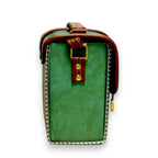Vegan Leather Crossbody – Handmade Forest Green Bag with Houndstooth Flap by navichi