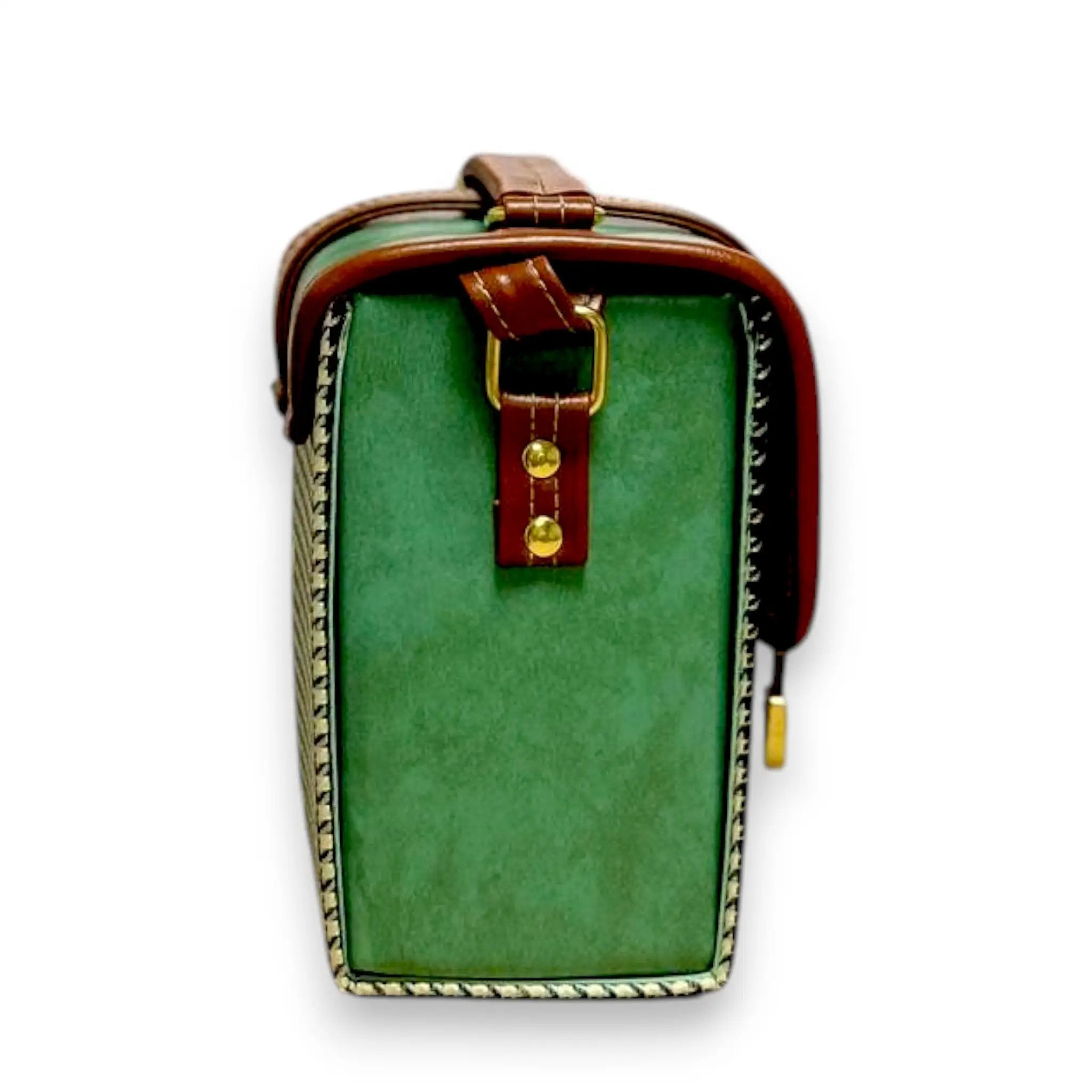 Vegan Leather Crossbody – Handmade Forest Green Bag with Houndstooth Flap by navichi