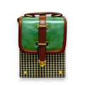 Vegan Leather Crossbody – Handmade Forest Green Bag with Houndstooth Flap by navichi
