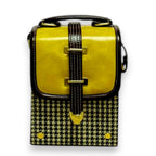 Vegan Leather Crossbody – Handmade Mustard Yellow Bag with Houndstooth Detail by navichi