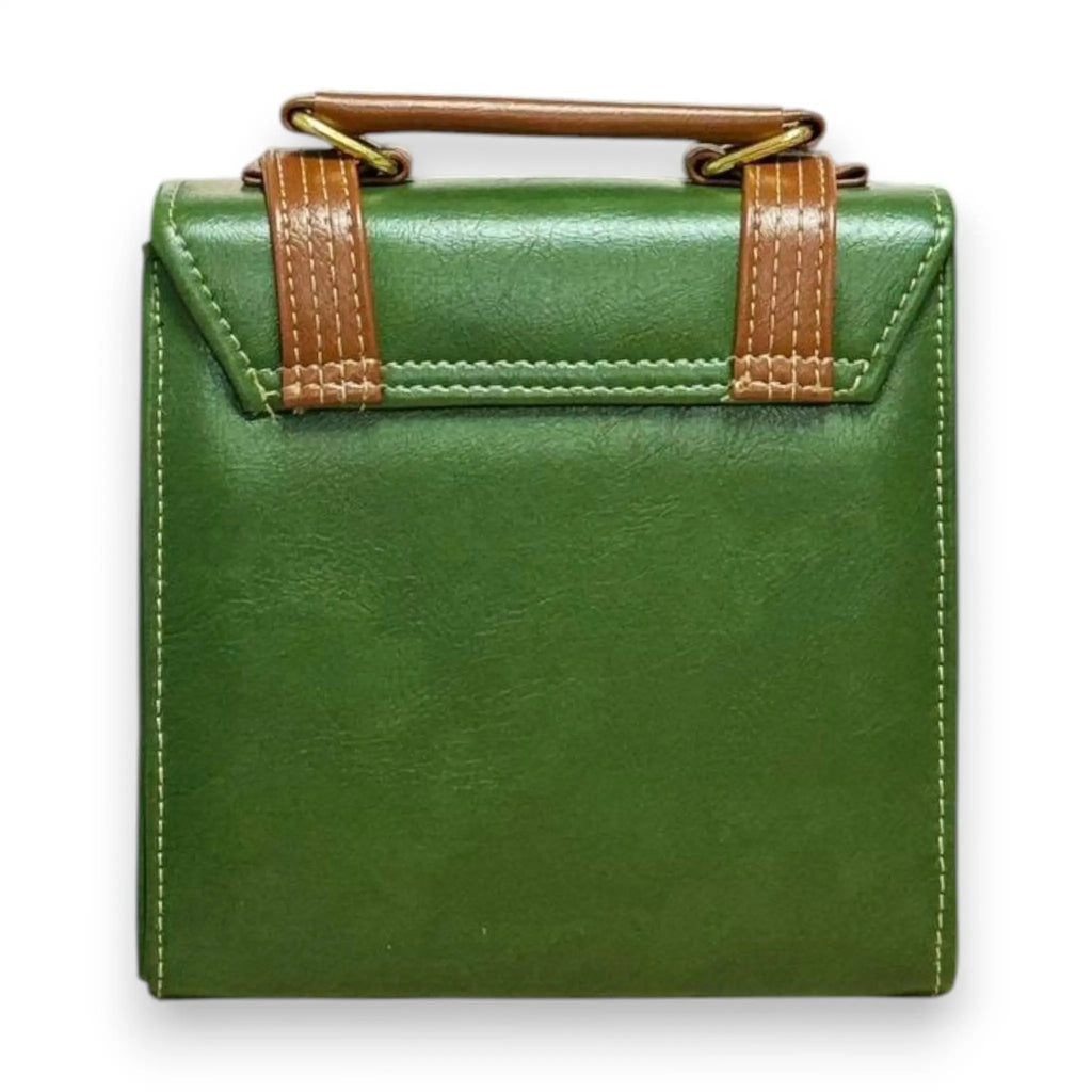 Vegan Leather Satchel – Handmade Forest Green French Style Structured Shoulder Bag by navichi