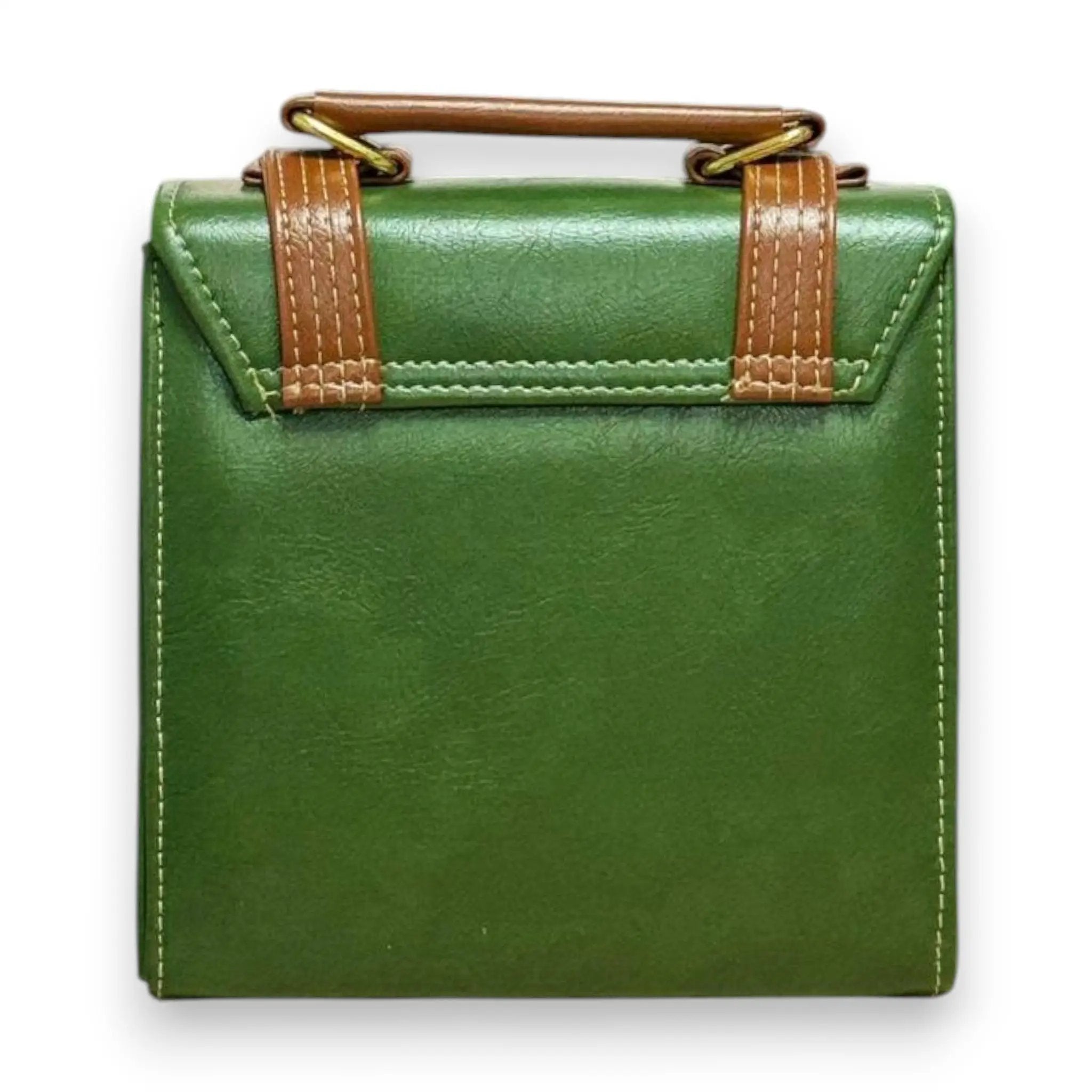 Vegan Leather Satchel – Handmade Forest Green French Style Structured Shoulder Bag by navichi