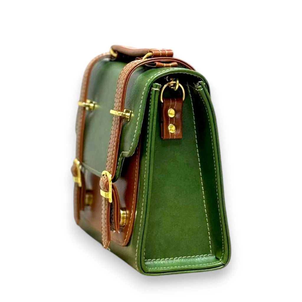 French Vegan Leather Backpack – Handmade Green Brown Bag | Structured Shoulder Bag by navichi