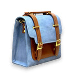 Vegan Leather Backpack – Handmade Blue Canvas Satchel With Classic Buckle Closure by navichi
