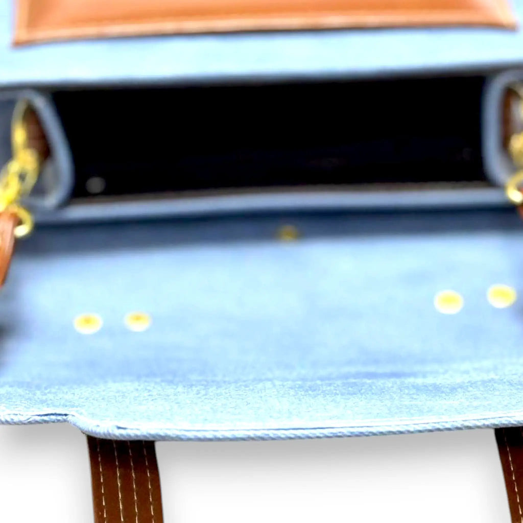 Vegan Leather Backpack – Handmade Blue Canvas Satchel With Classic Buckle Closure by navichi