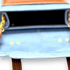 Vegan Leather Backpack – Handmade Blue Canvas Satchel With Classic Buckle Closure by navichi