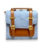 Vegan Leather Backpack – Handmade Blue Canvas Satchel With Classic Buckle Closure by navichi