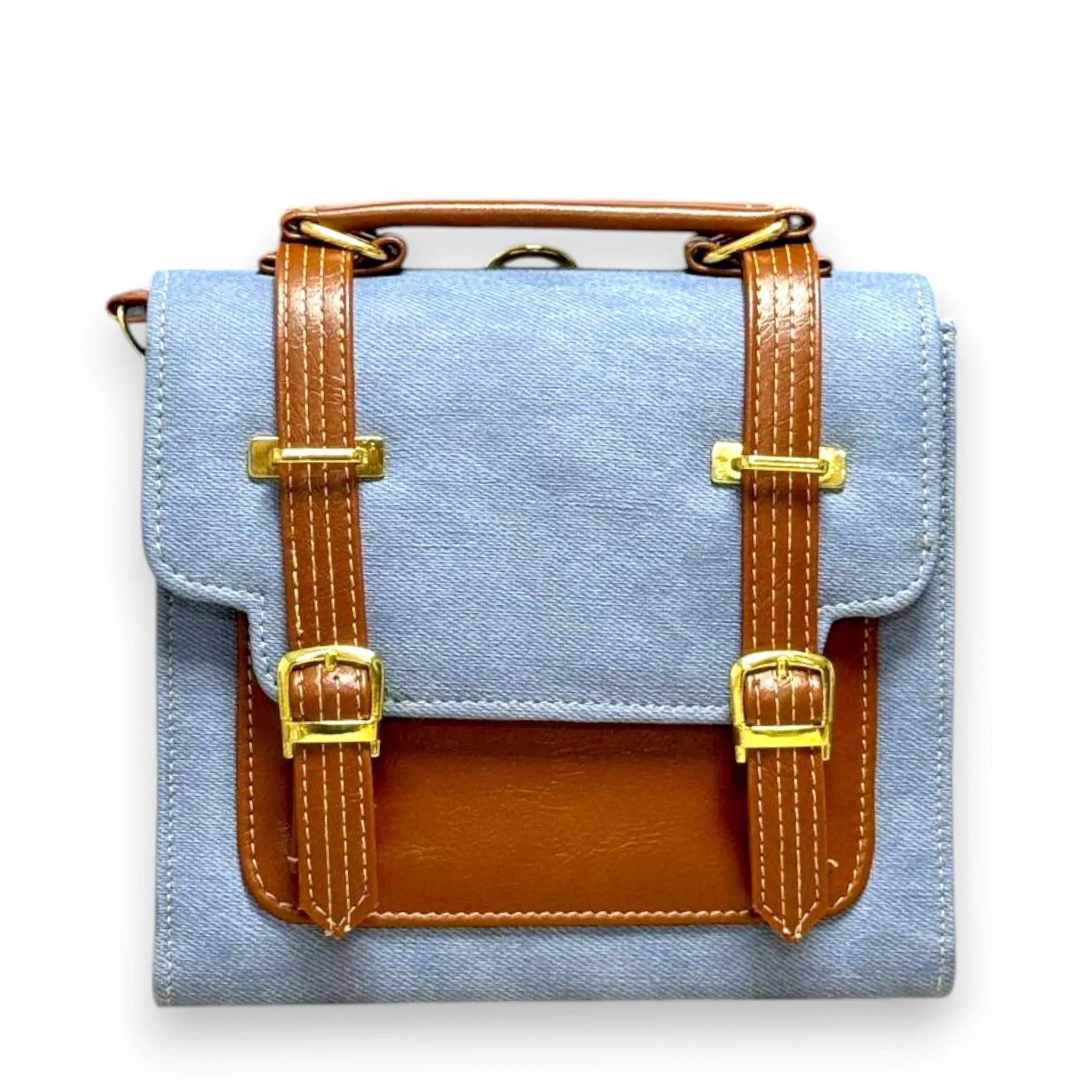 Vegan Leather Backpack – Handmade Blue Canvas Satchel With Classic Buckle Closure by navichi
