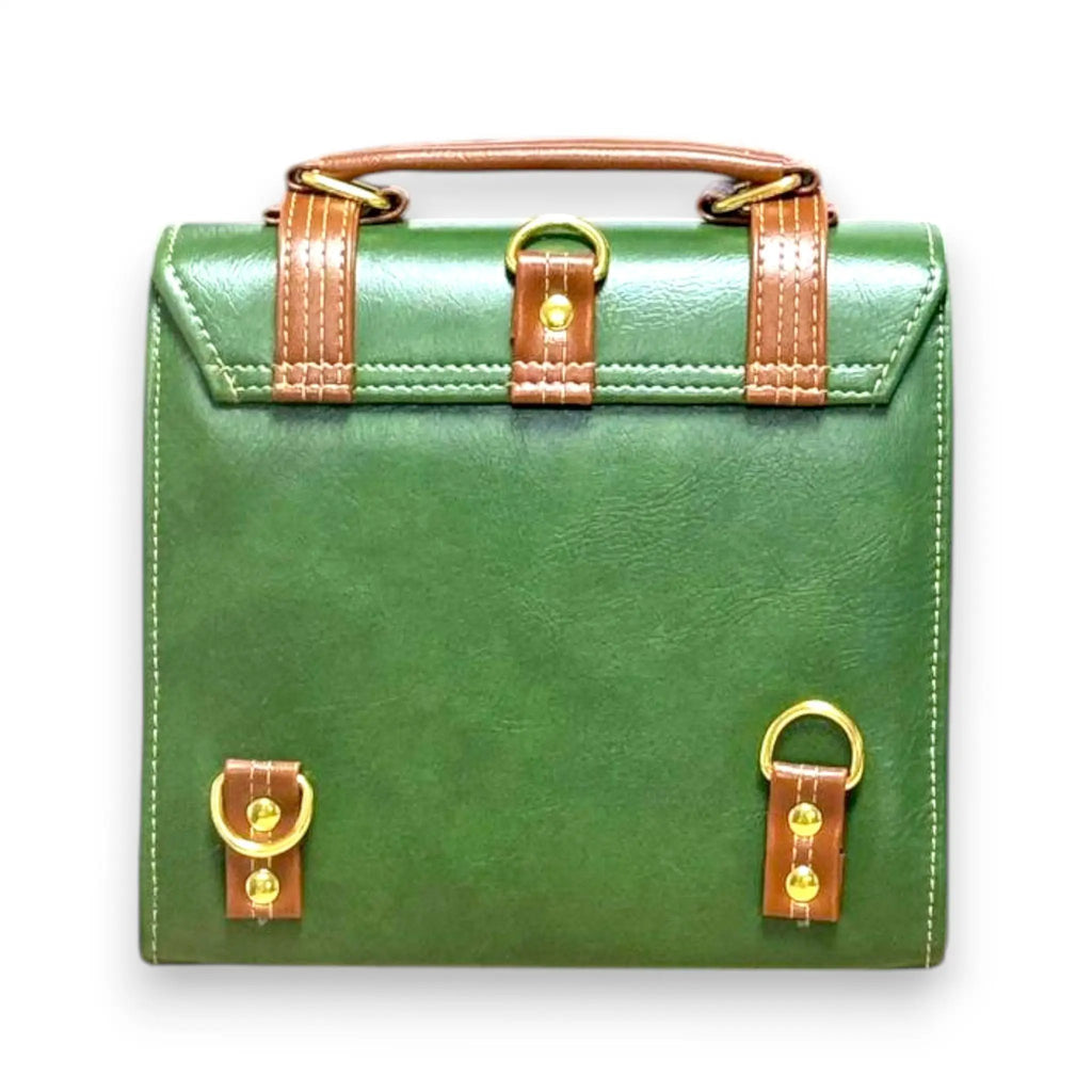 French Vegan Leather Backpack – Handmade Green Brown Bag | Structured Shoulder Bag by navichi
