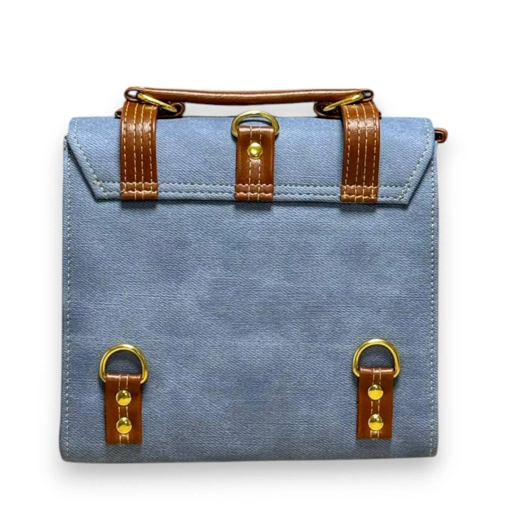 Vegan Leather Backpack – Handmade Blue Canvas Satchel With Classic Buckle Closure by navichi
